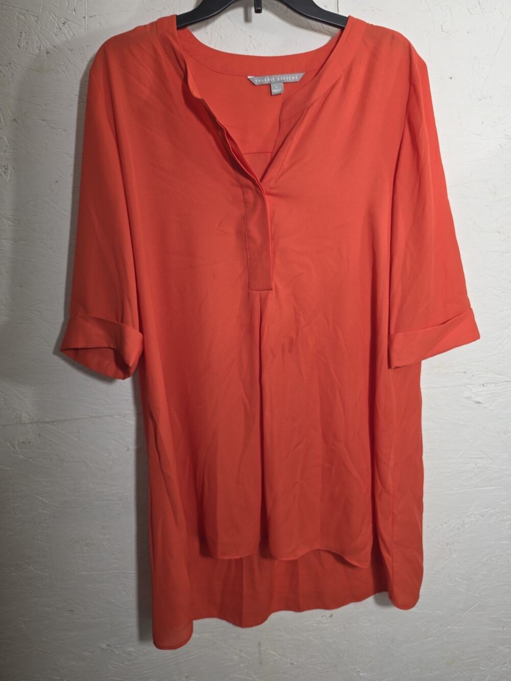 Valeria Stevens Blouse Orange Long Size Large Short Sleeve